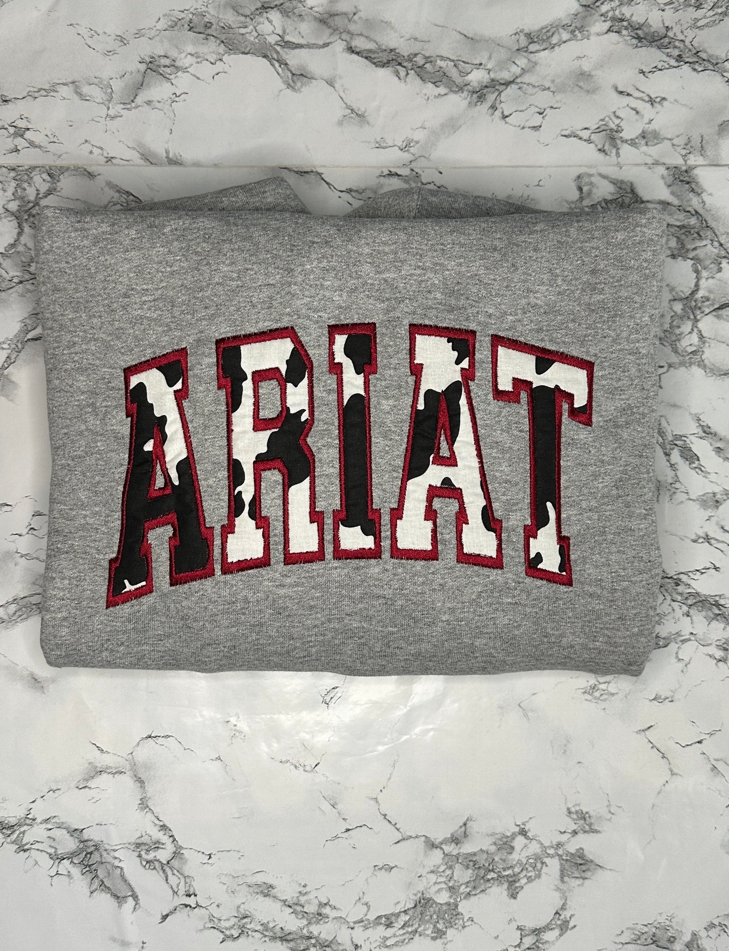 Cow Print Ariat Appliqué Embroidered Crewneck