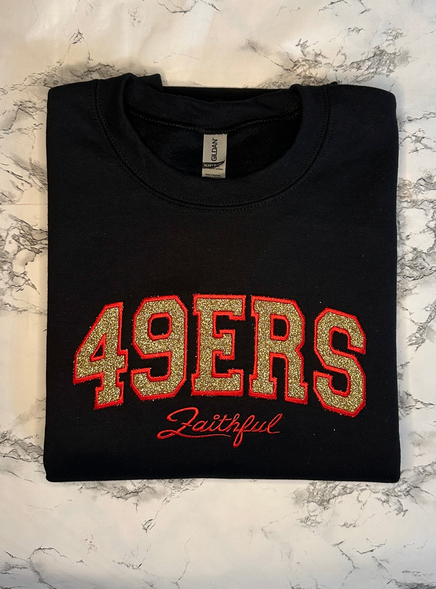 Glitter 49ers Appliqué Embroidered Crewneck